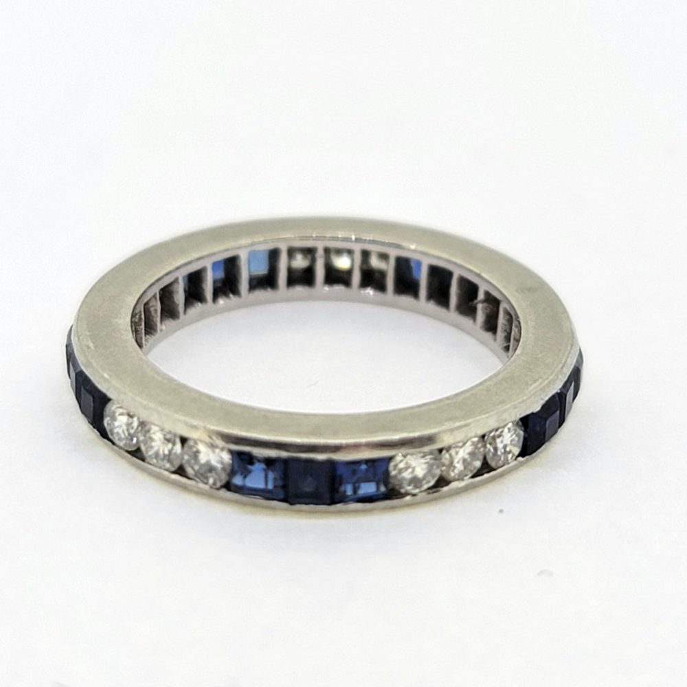 Vintage Sapphire and Diamond Full Eternity Band Ring, full eternity band set with square cut sapphires alternated with brilliant-cut diamonds Ring size L