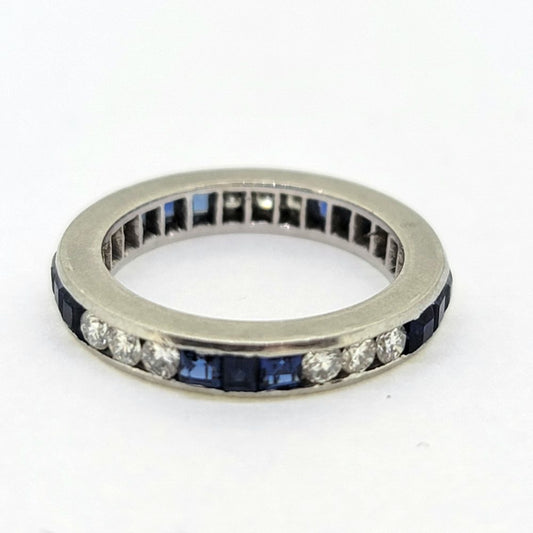Vintage Sapphire and Diamond Full Eternity Band Ring, full eternity band set with square cut sapphires alternated with brilliant-cut diamonds Ring size L
