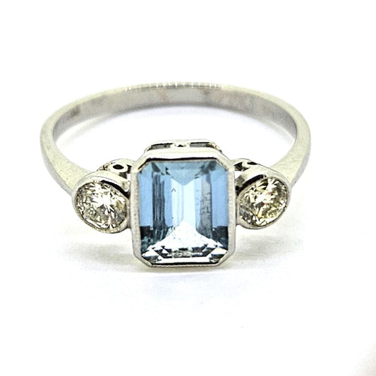 1.10ct Aquamarine and Diamond Three Stone Engagement Ring in Platinum