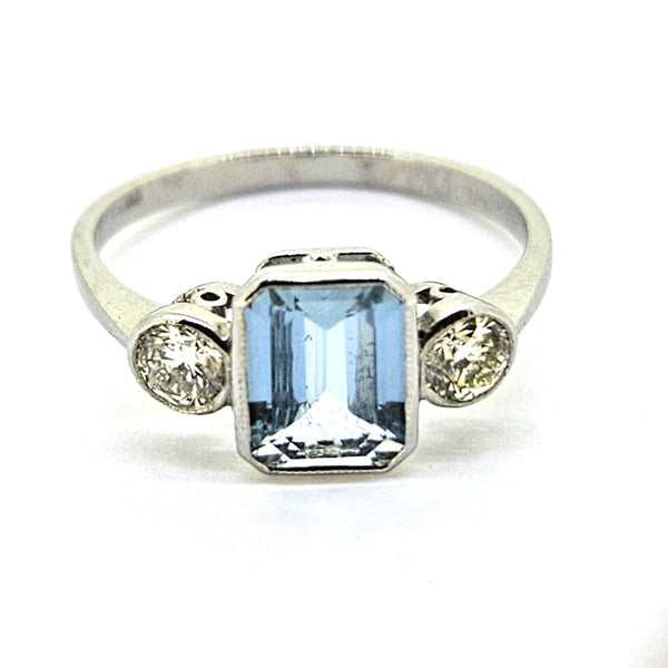 1.10ct Aquamarine and Diamond Three Stone Engagement Ring in Platinum