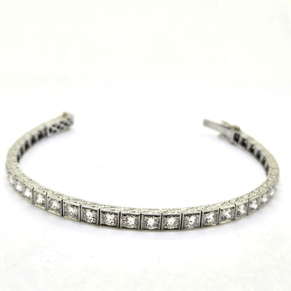 Art Deco 7.60ct Diamond Line Bracelet in White Gold