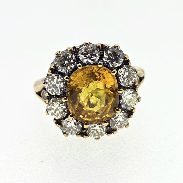 3.80ct Yellow Sapphire and Diamond Crown Cluster Engagement Ring in 18ct Yellow Gold
