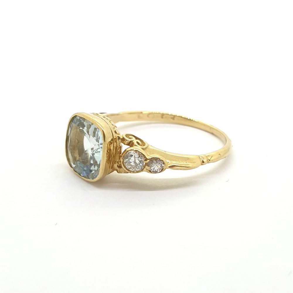 1.60ct Aquamarine and Diamond Three Stone Engagement Ring in 18ct Yellow Gold
