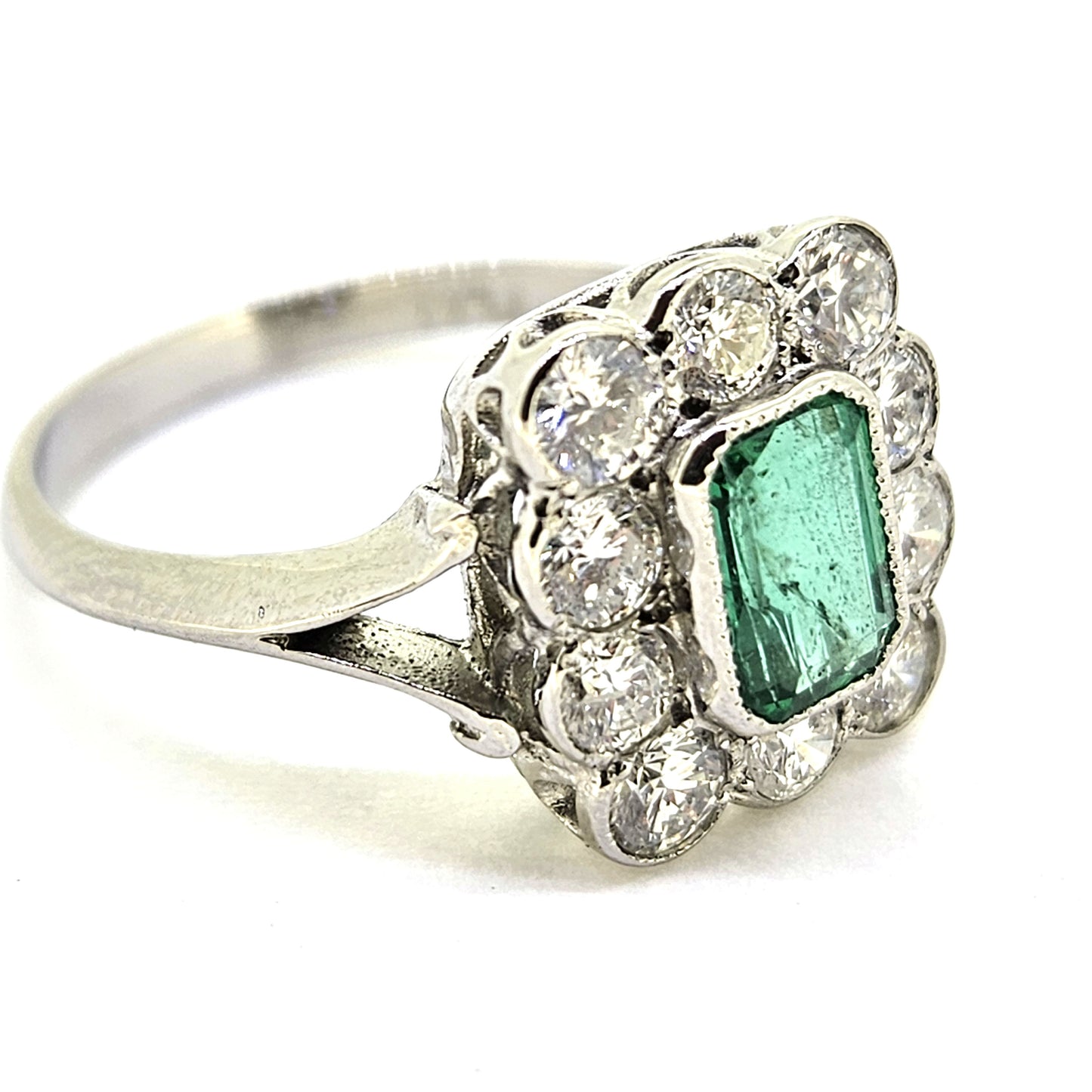 Emerald and Diamond Floral Cluster Engagement Ring