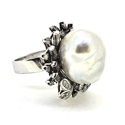 Contemporary South Sea Pearl and Diamond Cluster Dress Ring