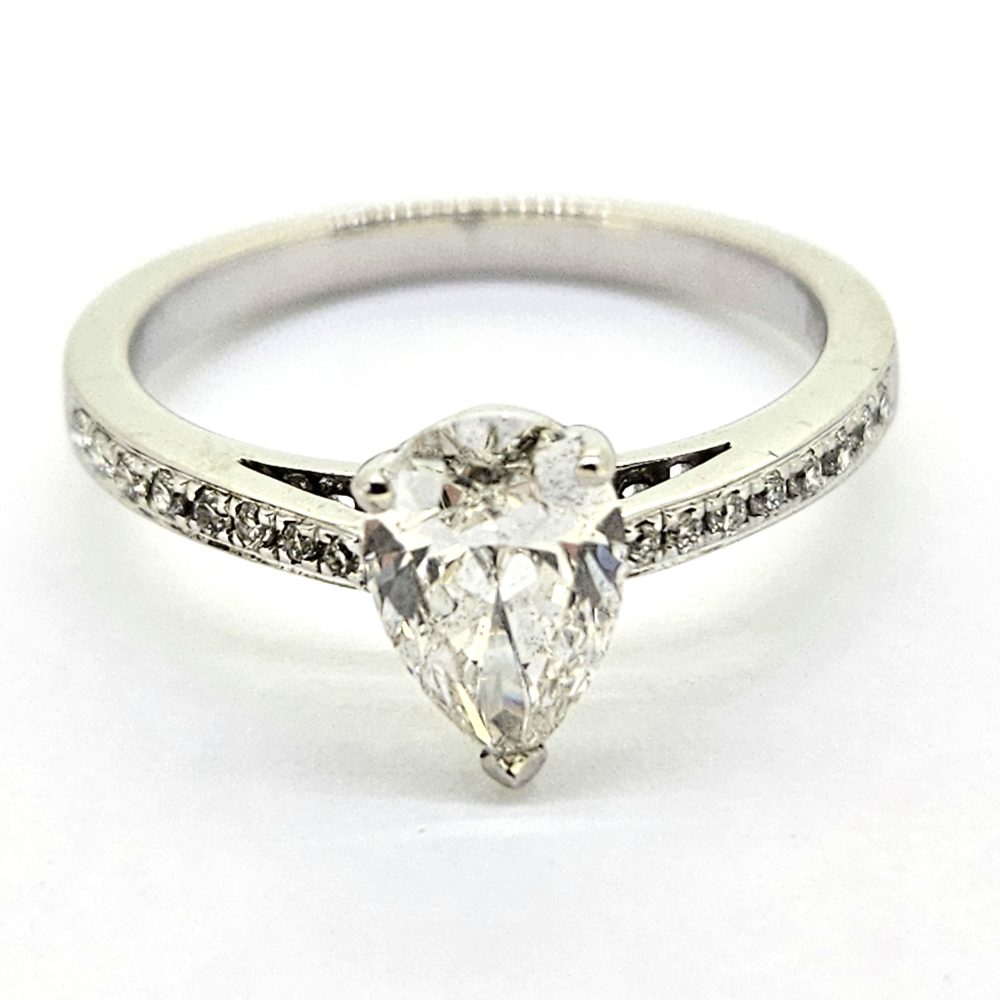 1ct Pear Cut Diamond Solitaire Engagement Ring, G/H Colour
