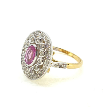 Edwardian Inspired 1ct Oval Pink Sapphire and Diamond Cluster Ring