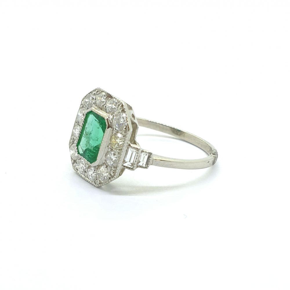0.90ct Emerald and Diamond Cluster Ring in Platinum