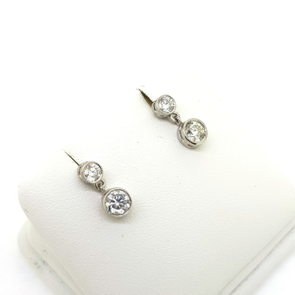 1ct Double Diamond Drop Earrings