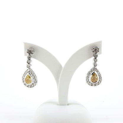 Fancy Yellow Diamond Cluster Drop Earrings, GIA certified