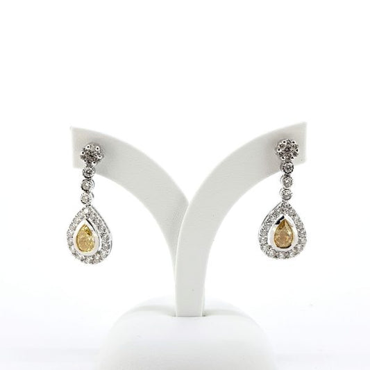 Fancy Yellow Diamond Cluster Drop Earrings, GIA certified