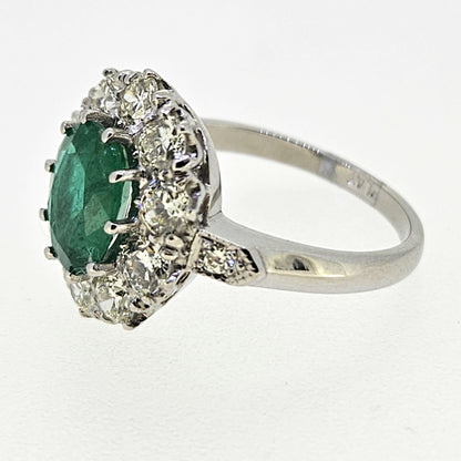 Emerald and Diamond Cluster Ring D1.40 E1.80 platinum