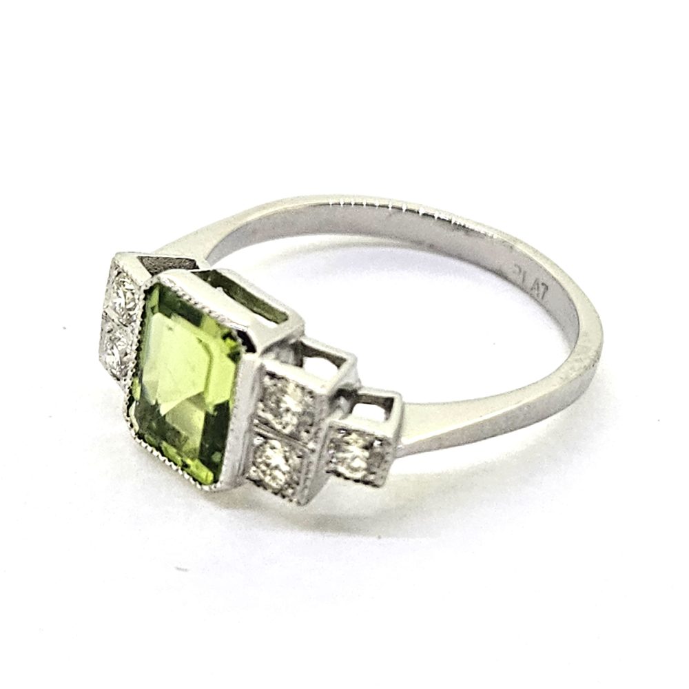 1.65ct Peridot and Diamond Engagement Ring in Platinum