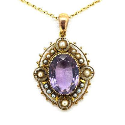 Antique Victorian Amethyst and Pearl Cluster Pendant