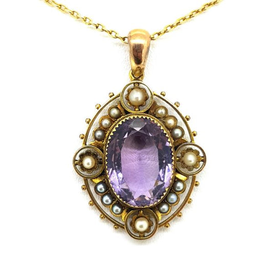 Antique Victorian Amethyst and Pearl Cluster Pendant