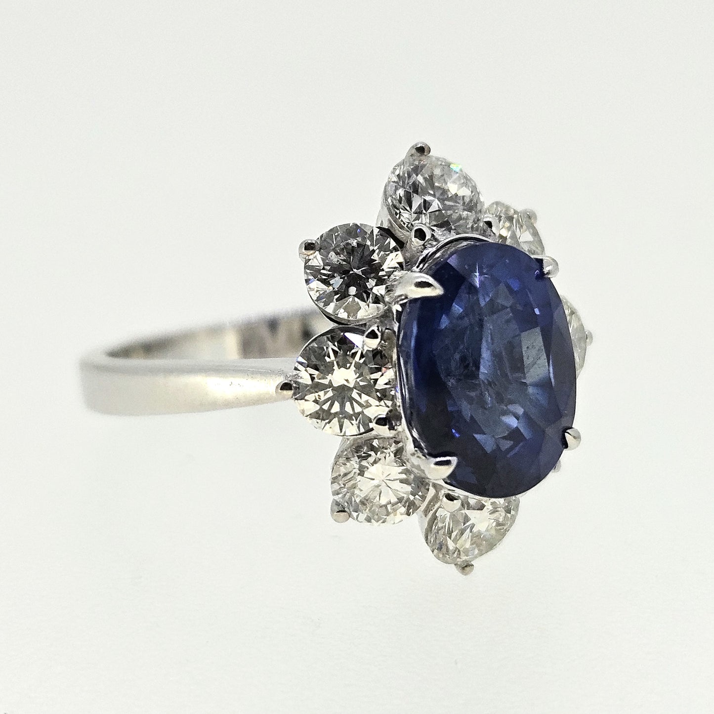 3.80ct Sapphire and Diamond Cluster Engagement Ring in 18ct White Gold