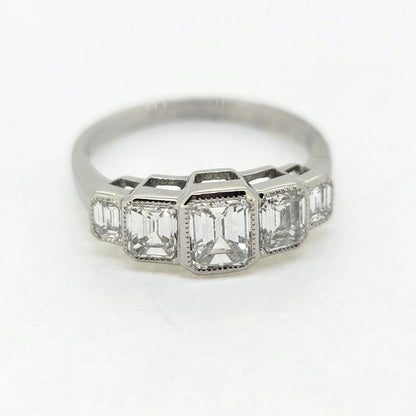 Emerald Cut Diamond Five Stone Engagement Ring in Platinum, 1.75 carats