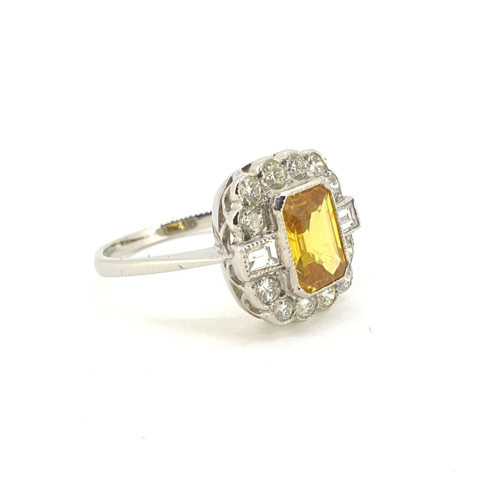 1.70ct Yellow Sapphire and Diamond Floral Cluster Ring in Platinum