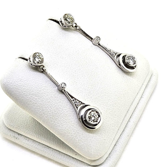 Antique 1ct Diamond Drop Earrings in 18ct White Gold