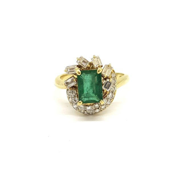 Vintage 2ct Emerald and Diamond Cluster Dress Ring