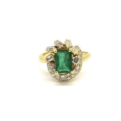 Vintage 2ct Emerald and Diamond Cluster Dress Ring