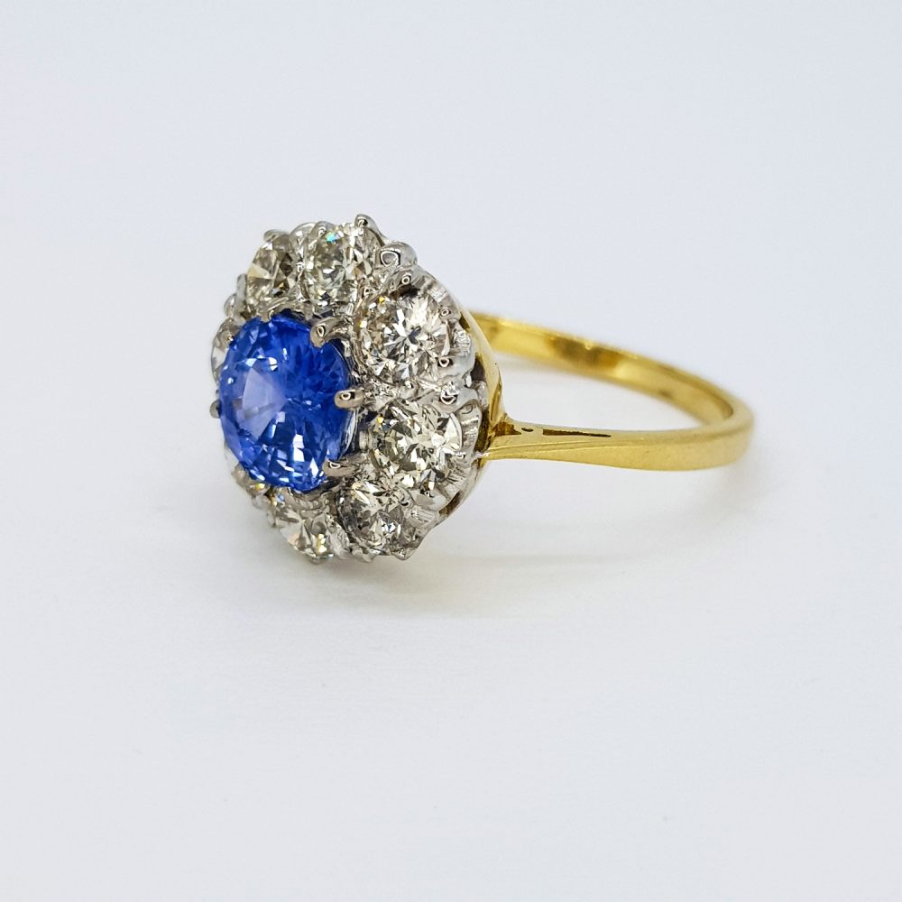 Sapphire and Diamond Cluster Ring