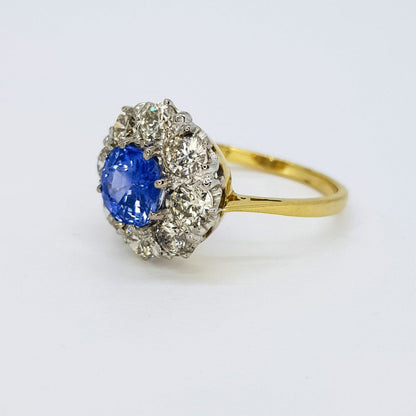 Sapphire and Diamond Cluster Ring
