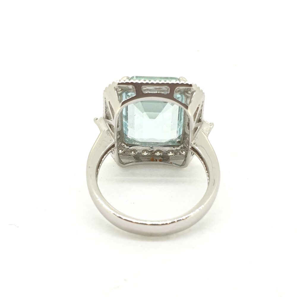 7.40ct Emerald Cut Aquamarine and Diamond Cluster Ring
