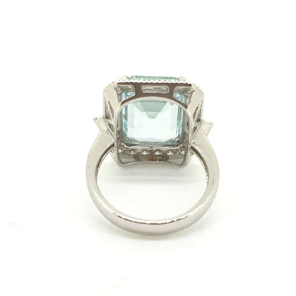 7.40ct Emerald Cut Aquamarine and Diamond Cluster Ring