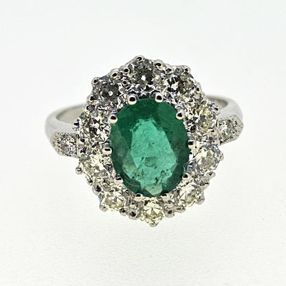 1.40ct Oval Emerald and Diamond Cluster Cluster Engagement Ring in Platinum
