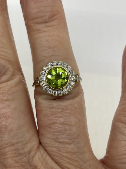 1.80ct Peridot and Diamond Cluster Dress Ring