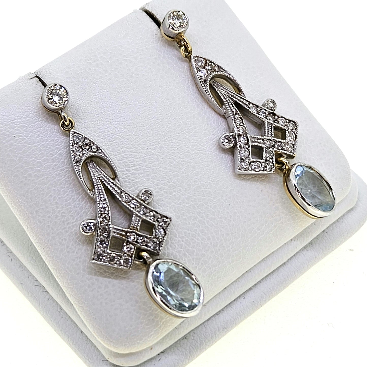 Vintage Style 2.10ct Aquamarine and Diamond drop earrings 