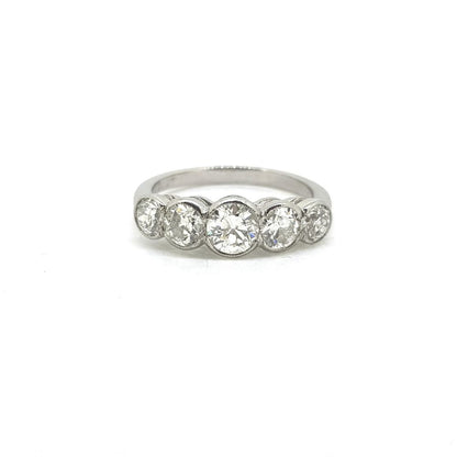 Five Stone Old Cut Diamond Ring in Platinum, 1.50 carat total