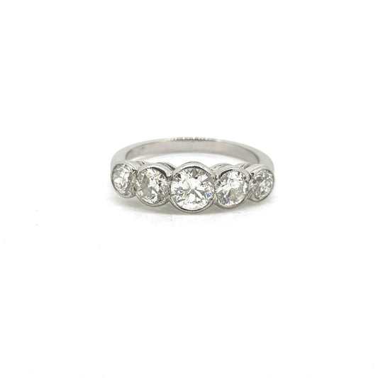 Five Stone Old Cut Diamond Ring in Platinum, 1.50 carat total