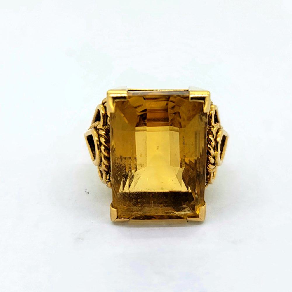 Vintage 1960s Handmade Citrine and Gold Ring and Bracelet Suite