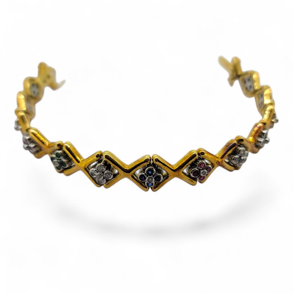Ruby Emerald Sapphire Diamond Set Gold Bracelet