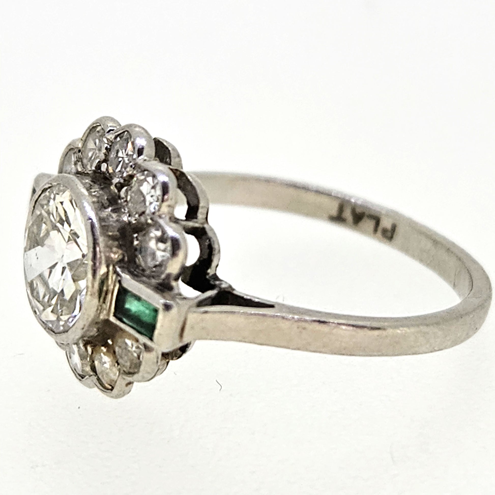 Emerald and Diamond Cluster est. 1ct Platinum 