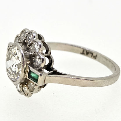Emerald and Diamond Cluster est. 1ct Platinum 