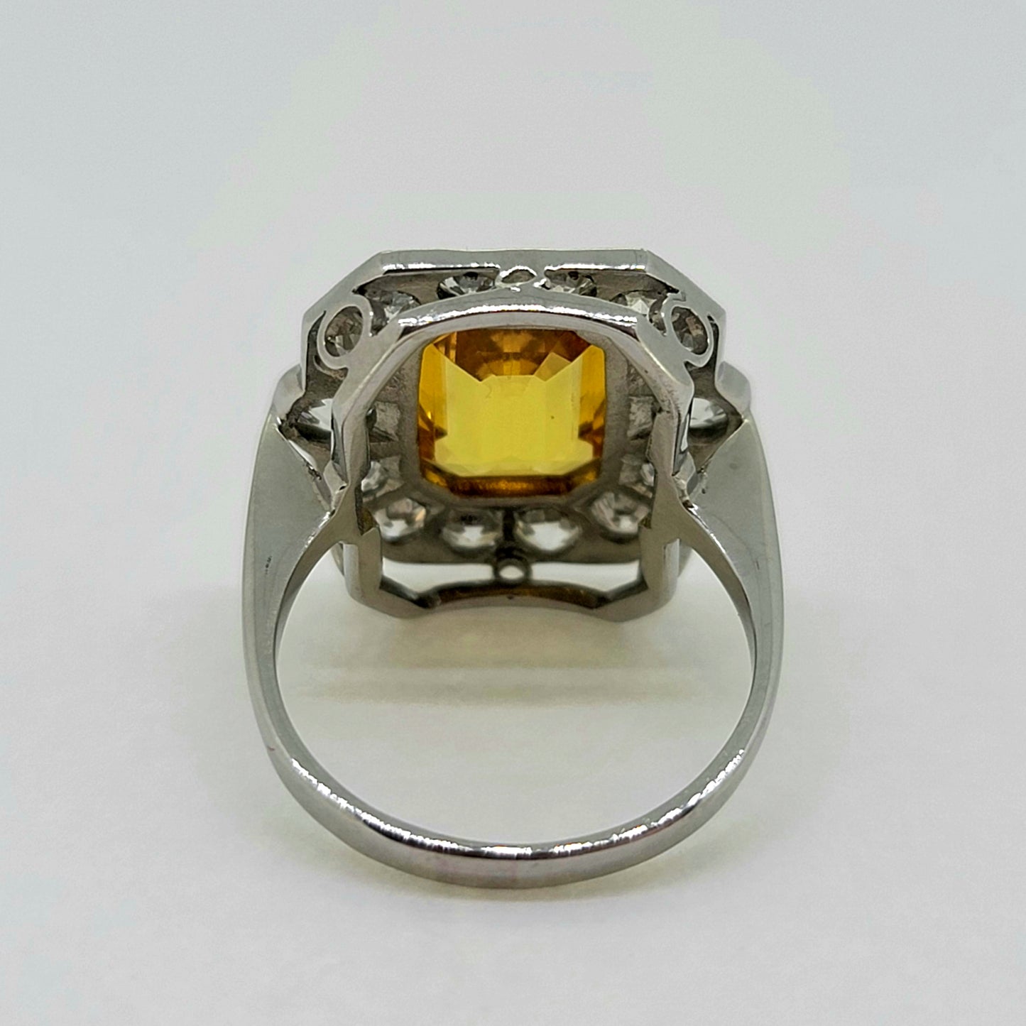 3.50ct Emerald Cut Yellow Sapphire and Diamond Cluster Ring in Platinum