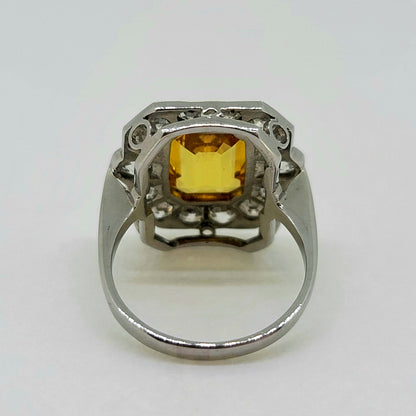 3.50ct Emerald Cut Yellow Sapphire and Diamond Cluster Ring in Platinum