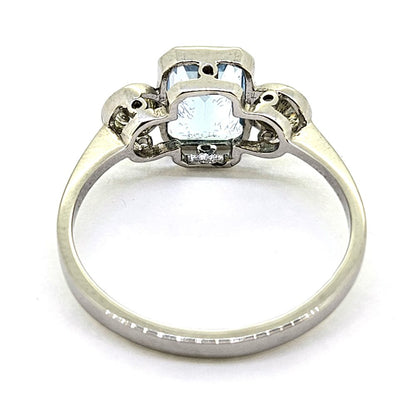 1.10ct Aquamarine and Diamond Three Stone Engagement Ring in Platinum