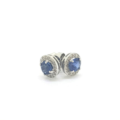 Vintage Sapphire and Diamond Cluster Stud Earrings in 18ct White Gold