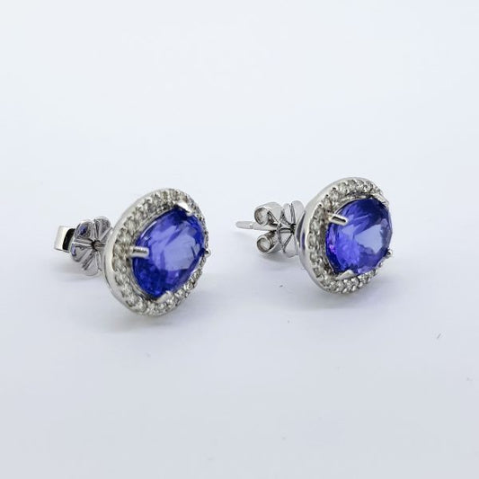Tanzanite and Diamond Oval Cluster Earrings in 18ct White Gold, 4.58 carats