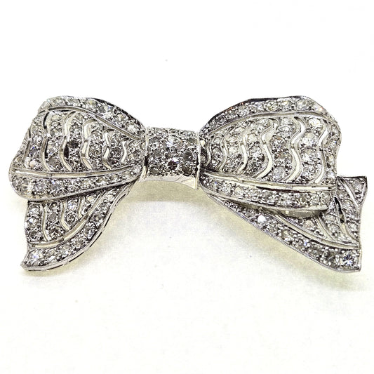 Art Deco 4ct Diamond Bow Brooch in Platinum