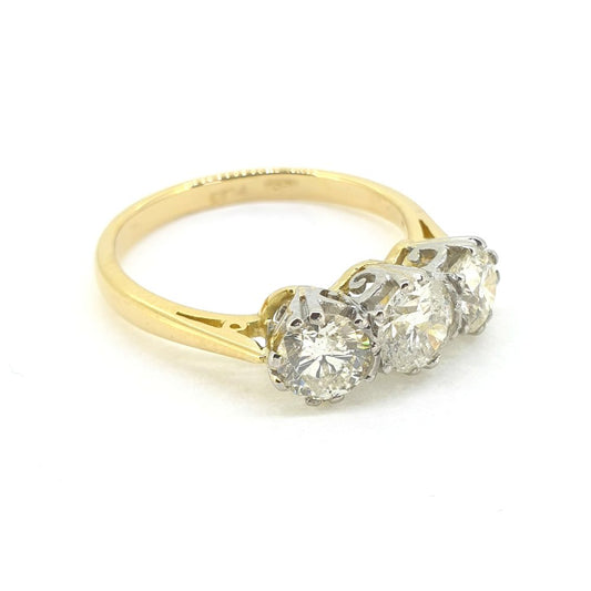 1.60ct Diamond Three Stone Trilogy Engagement Ring in Platinum and 18ct Yellow Gold