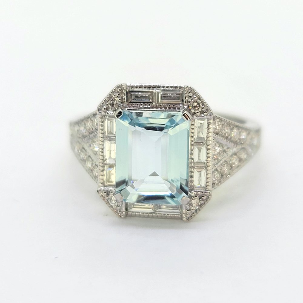 Contemporary Aquamarine and Diamond Cluster Dress Ring
