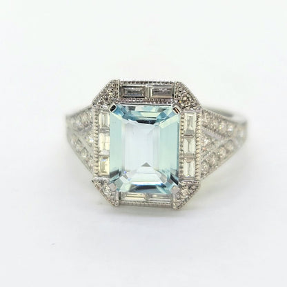 Contemporary Aquamarine and Diamond Cluster Dress Ring