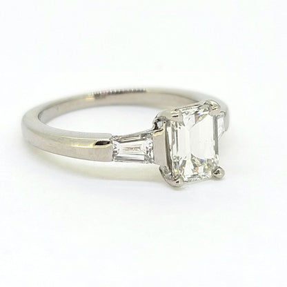 1.08ct Emerald Cut Diamond Solitaire Engagement Ring in Platinum with Tapered Baguette Diamond Shoulders