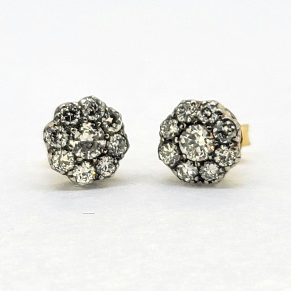 1.20ct Old Cut Diamond Cluster Stud Earrings, 1.20 carat total