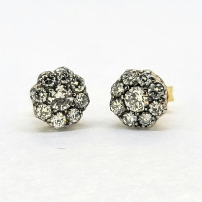 1.20ct Old Cut Diamond Cluster Stud Earrings, 1.20 carat total